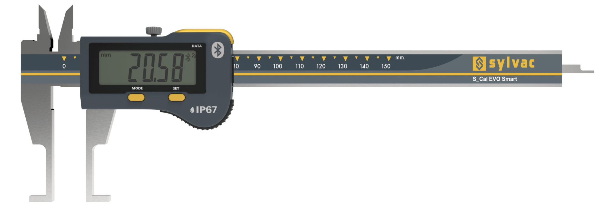 S_Cal Evo Bt Smart, IP67 Korumalı, İç Çap Kanal, Dikdörtgen Kesitli Dijital Kumpas (0-150mm)