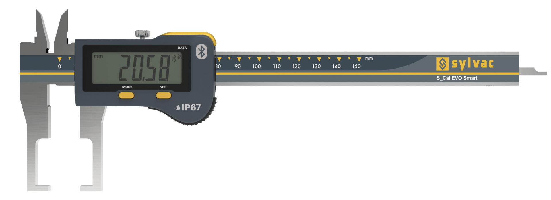 S_Cal Evo Bt Smart, IP67 Korumalı Dış Çap Kanal, 150mm, Dikdörtgen Uçlu Dijital Kumpas