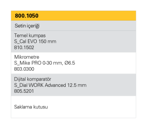 S_Cal Evo 150 mm veri çıkışsız, S_Mike Pro ve S_Dial Work 12.5 mm - 0.01. Dijital Komparatör, Gelişmiş El Aletleri Seti